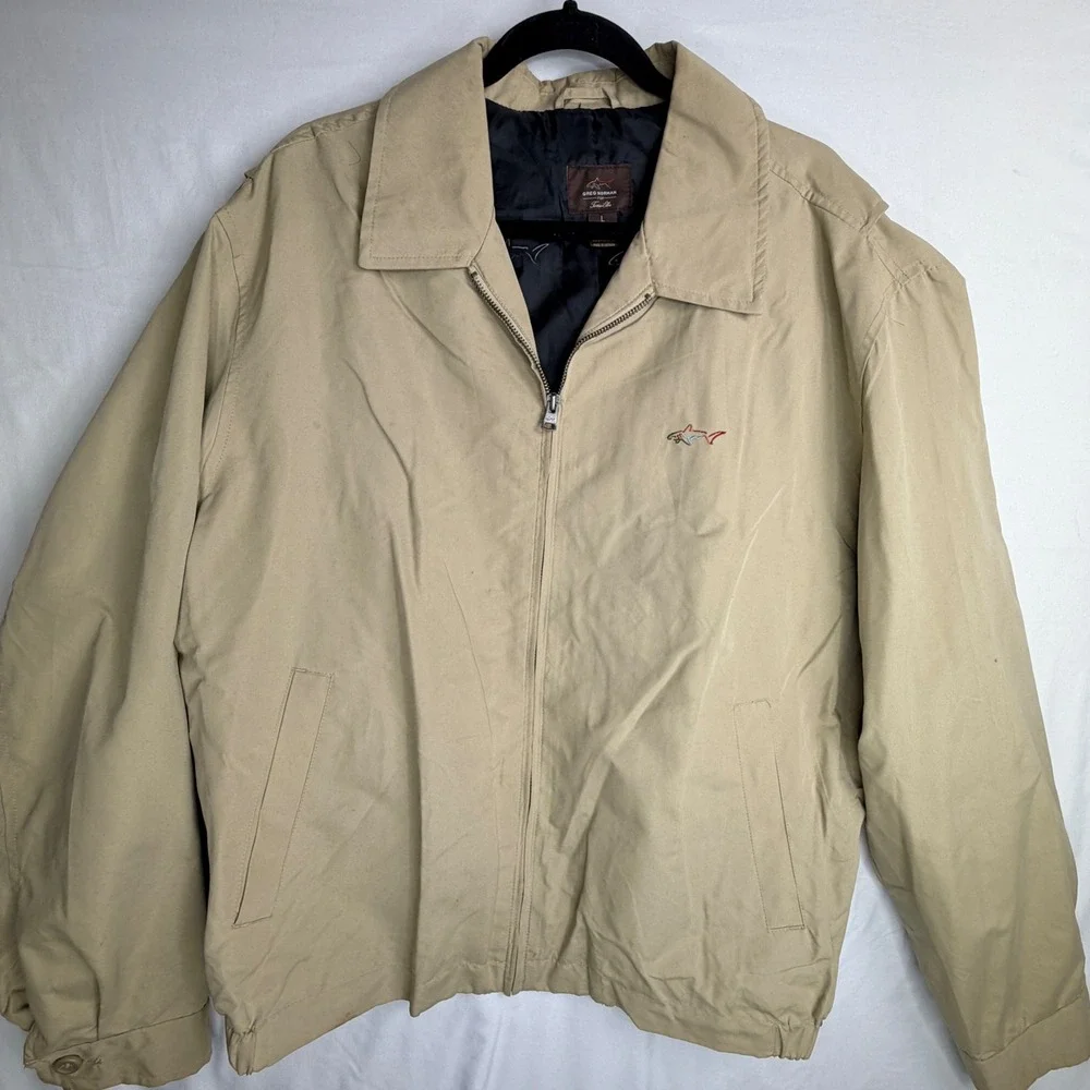 Greg Norman Tasso Elba Jacket Size L Beige Full Zip Shark Logo Harrington Mens - Picture 5 of 11